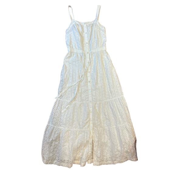 GAP White Apron Maxi Multitier Sun Dress Sundress Eyelet Cotton Women's 8 Tall - Picture 3 of 12